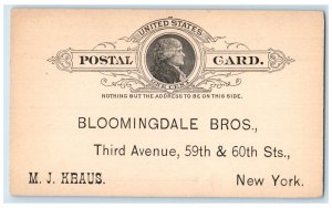 1880 US Postage Stamps Bloomingdale Bros MJ Kraus New York City NY Postal Card