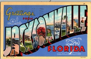 Greetings From Jacksonville Florida LARGE Letter Postcard Standard View Card