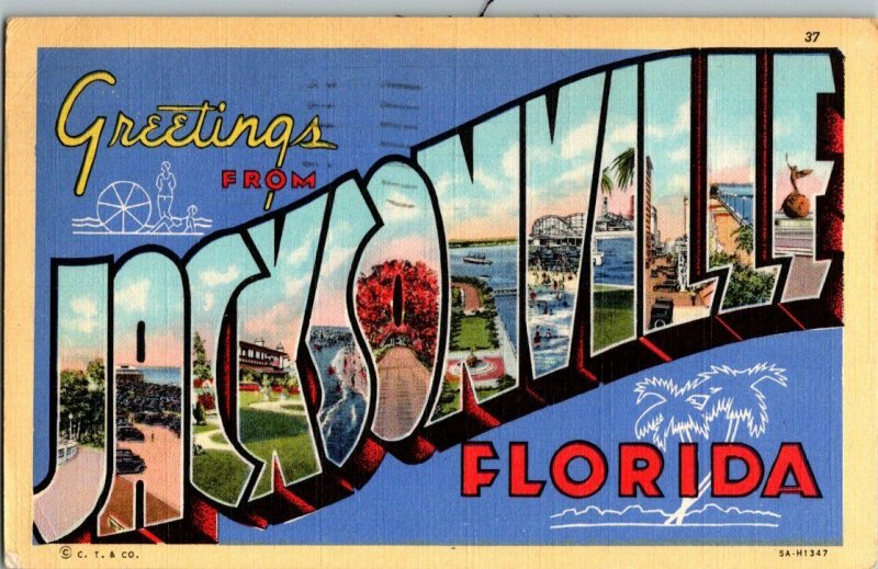 Greetings From Jacksonville Florida LARGE Letter Postcard Standard View Card 