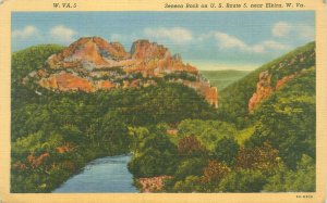 Elkins West Virginia Seneca Rock on US Route 5 Linen Postcard Unused