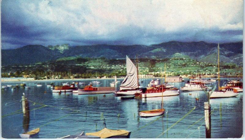 SANTA BARBARA , CA California  HARBOR VIEW, BOATS  1939 Union Oil  Postcard