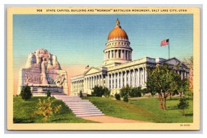 State Capitol Battalion Monument Salt Lake City Utah UT UNP Linen Postcard N25