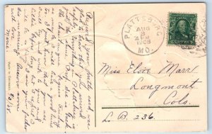 Good Luck From PLATTSBURG, MO Missouri ~  1908 Clinton County Embossed Postcard
