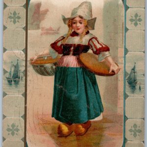 c1900s Lovely Dutch Girl Illustrated Art Kitchen Cook Hat Pigtail Cute Girl A194