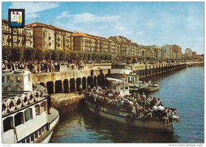 Wharf, Boat Full of People, SANTANDER, Spain, 50-70's