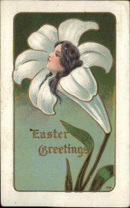 Easter Fantasy Flower Head Girl Beautiful Woman Ser 609 #3 c1910 Postcard