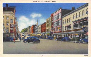 Main Street Cars Newberry Store Bangor Maine 1940s linen postcard