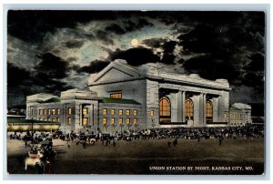 Kansas City Missouri Postcard Union Station Night Moon Exterior Building c1910