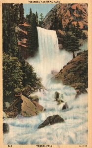 Vintage Postcard 1930s Yosemite National Park Vernal Falls The Merced River