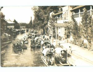 Old rppc TOURIST RIVER BOAT RIDES Xochimilco MEXICO v5150