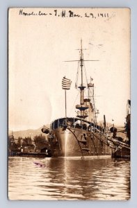 RPPC MILITARY USS MARYLAND SHIP HONOLULU HAWAII REAL PHOTO POSTCARD 1911