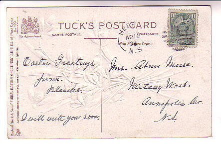 Bright and Happy Easter, Used 1908 Nova Scotia, Tuck