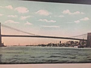 Postcard Hand Tinted View of New York City and Brooklyn Bridge.   X2