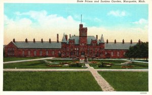 Vintage Postcard State Prison and Sunken Garden Marquette Michigan MI Olson Pub.