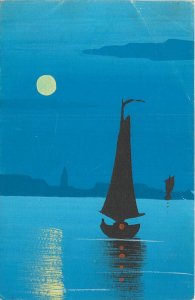 Postcard C-1910 hand made painted sailboat Moon Lake #43 TR24-2631