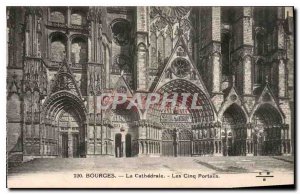 Old Postcard Bourges La Cathedrale The Five Gates