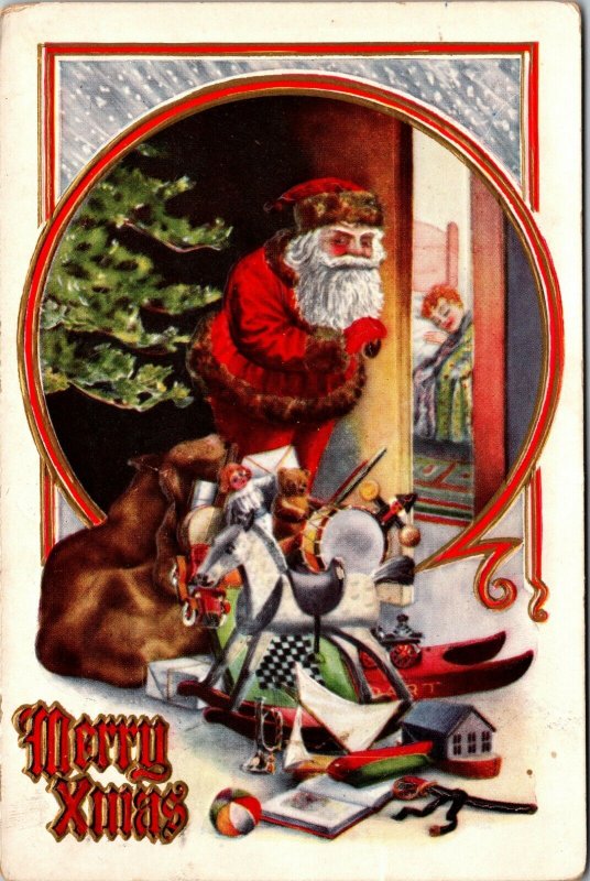 1911 - Antique PC’s Santa peeking To See If Children Sleeping Posted POSTCARD 