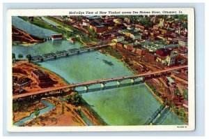 c1930s Bird's Eye View, New Viaduct Across Des Moines River Ottumwa IA Postcard