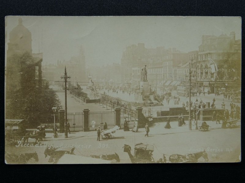 Manchester PICCADlLLY Animated Street Scene c1905 RP Postcard by Hunt