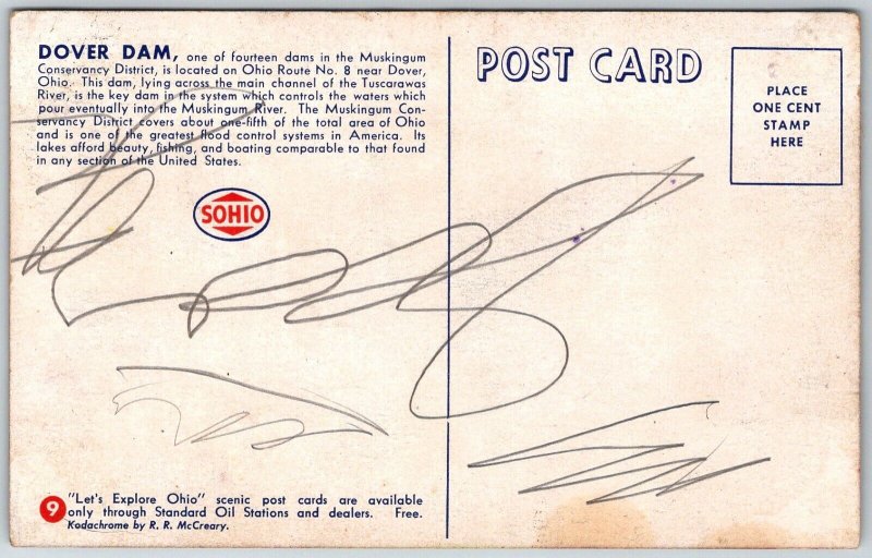Dover Ohio 1950s Sohio Let's Explore Ohio Postcard Dover Dam