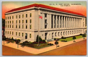 Sacramento California~US Post Office Bldg Street View~Vintage Linen Postcard