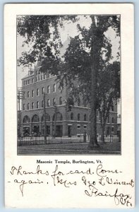 1906 Masonic Temple Building Tower Roadside Burlington Vermont Antique Postcard