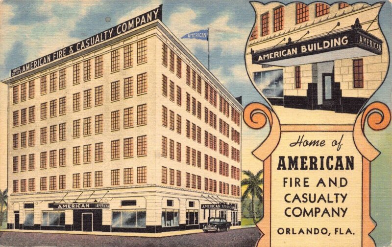 Linen Postcard American Fire and Casualty Company in Orlando, Florida~130062