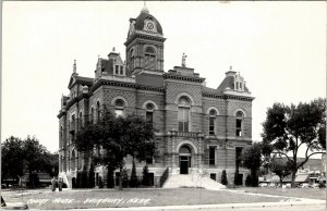 Fairbury Nebraska Jefferson County Courthouse RPPC Shops Cars Postcard V17