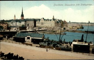 Stockholm Sweden Stadsgarden Ship Bridge Harbor  c1900-20s Vintage Postcard