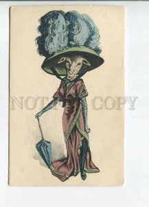 482147 Dressed SHEEP Lady FASHION Large Hat Vintage postcard NOVITAS #52963