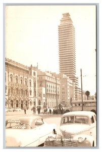 La Torrre Latinoamericana Mexico RPPC Real Photo Postcard Old Cars