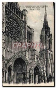 Old Postcard Cathedral of Chartres North Portal and New Tower