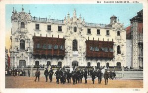 PALACIO ARZOBISPAL PERU LIMA PERU TO ENGLAND POSTCARD (c. 1920)