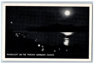 Tongass Alaska Postcard Moonlight Narrows Night Exterior c1940 Vintage Antique