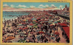 BEACH SCENE, OCEAN CITY, N.J. LINEN POSTCARD 20-16