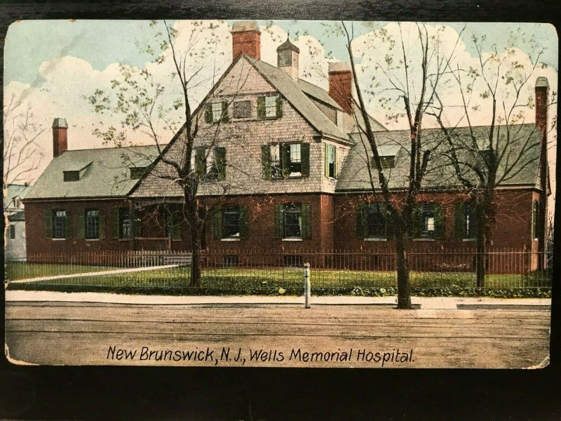 Vintage Postcard 1908 Wells Memorial Hospital New Brunswick New Jersey