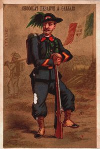Victorian Trade Card Chocolat Debauve & Gallais Italie Soldier Gun Flag L1