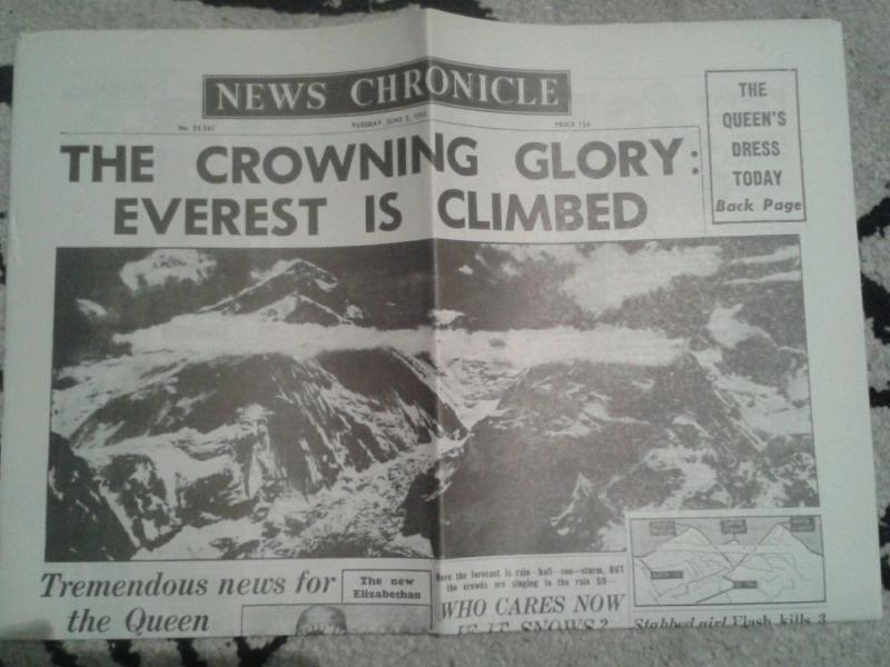 Everest Mountain Climbing To Summit 1953 Fascimile Newspaper