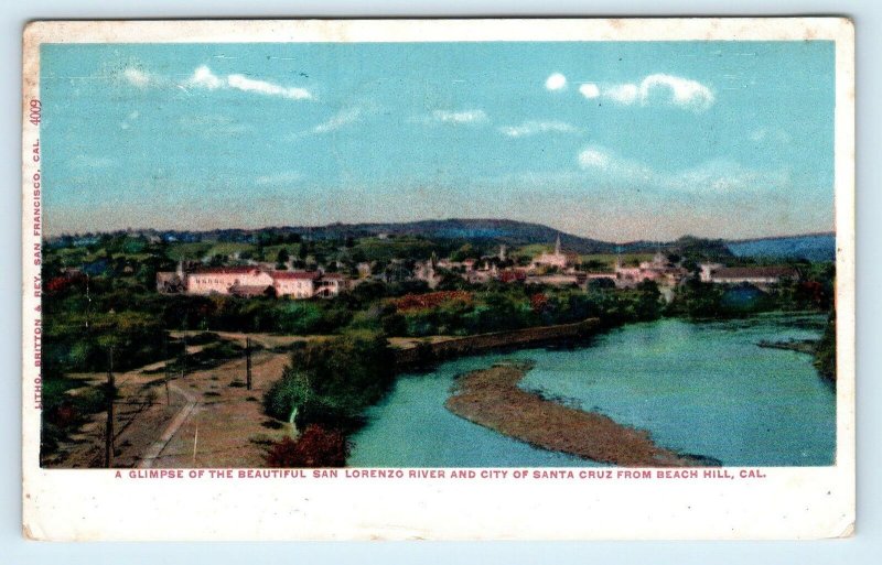 SANTA CRUZ, CA California  ~ BIRDSEYE & San Lorenzo River  ~ 1907 Postcard