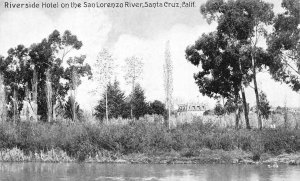 SANTA CRUZ, California~CA   RIVERSIDE HOTEL San Lorenzo River    B&W  Postcard