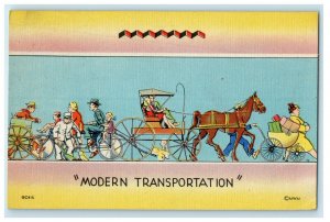 1945 Carriage Scene Modern Transportation MWM Comic Postcard 