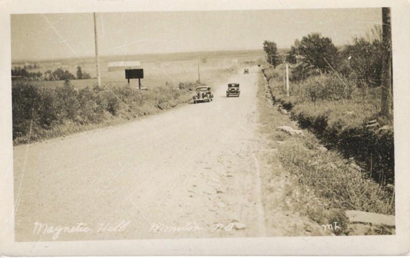 Magnetic Hill ~ Moncton NB New Brunswick ~ Old Cars Road Vintage RPPC Postcard