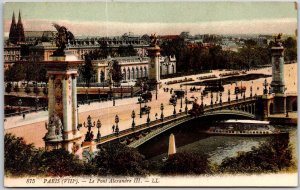 Paris - Le Pont Alexandre III France Roadway River Bridge Buildings Postcard
