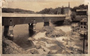 J14/ Bath New Hampshire RPPC Postcard c1910 Covered Bridge Church 78