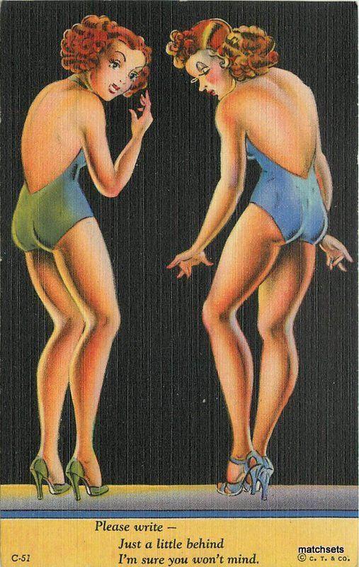 1940's Sexy pin up Bathing suit beauties Teich linen postcard 8340