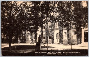 Cambridge Massachusetts 1940s Postcard Old Pump Hollis Hall Harvard University