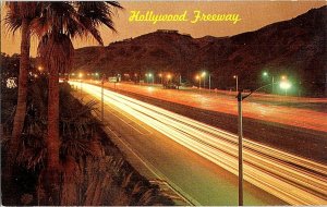 Hollywood Freeway At Night Califormia Vintage Postcard Standard View Card