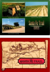 2~4X6 Postcards KS Kansas SANTA FE TRAIL Wagon Bed Spring/Cow Creek Crossing/MAP