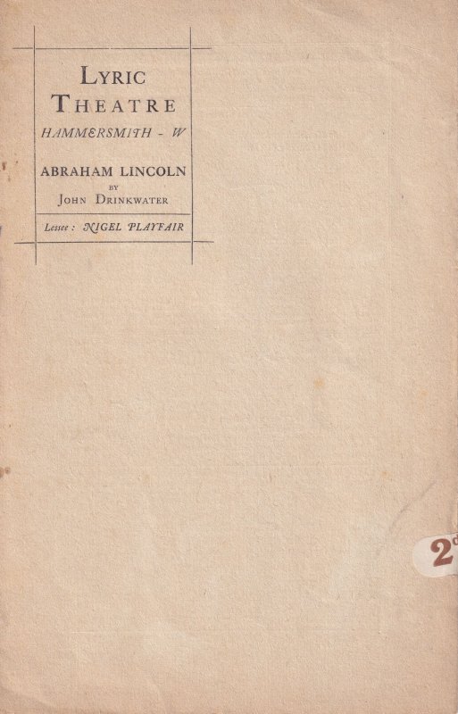 Abraham Lincoln Lyric Theatre Drama Victorian London Old Programme