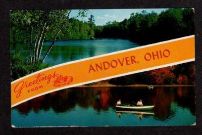 OH Greetings from ANDOVER OHIO Postcard PC Boat Fishing